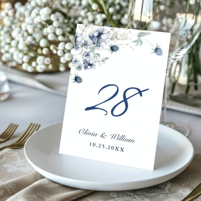 Numéro De Table Élégant Mariage de feuillage d'hiver bleu Dusty (Créateur téléchargé)