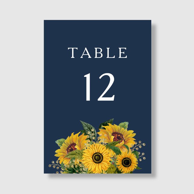 Numéro De Table Élégant Mariage de fleurs de soleil bleu marine (Elegant Navy Blue Sunflowers Wedding Table Number)