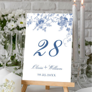 Numéro De Table Élégant Mariage de Floral Bleu Victorien Français