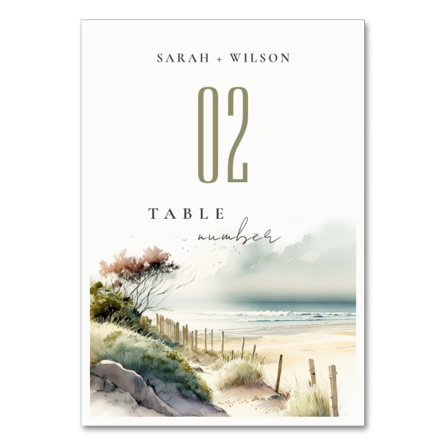 Numéro De Table Elégant Mariage de la plage de sable de la côte de (Par défaut)
