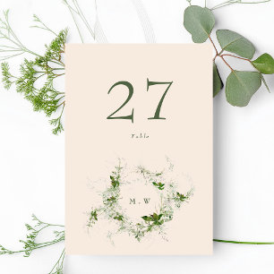 Numéro De Table Élégant Mariage de monogramme de crème Eucalyptus