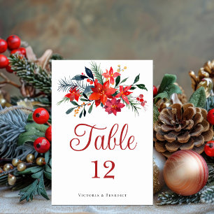 Numéro De Table Élégant Mariage de Noël Floral Rouge Poinsettia
