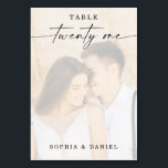 Numéro De Table Élégant Mariage de photo Script Numéro de tableau<br><div class="desc">Ce design présente une belle photo de votre choix. Cliquez sur le bouton "Cliquez pour customiser plus loin" pour modifier la couleur du libellé du script. Déplacer l'image au-dessus des calques superposés vers le centre. Voir la collection entière pour plus d'articles correspondants !</div>