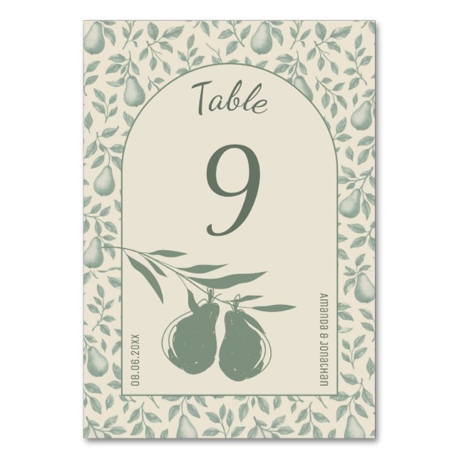 Numéro De Table Élégant Mariage de poire verte (Par défaut)