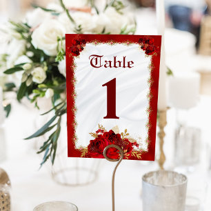 Numéro De Table Élégant Mariage de Roses rouges or blanc
