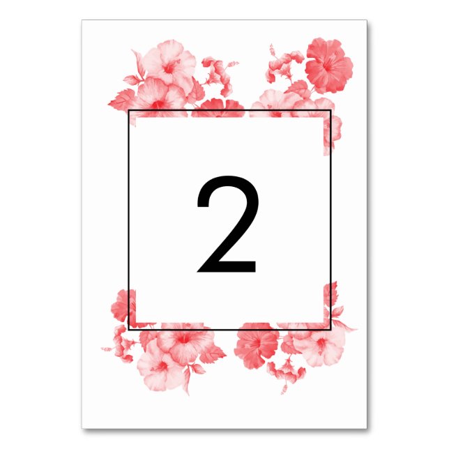 Numéro De Table Elégant Mariage d'hibiscus aquarelle (Dos)