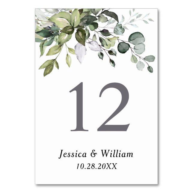 Numéro De Table Elégant Mariage Eucalyptus aquarelle (Par défaut)
