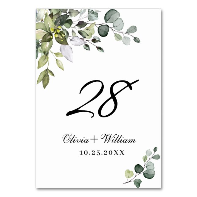 Numéro De Table Elégant Mariage Eucalyptus aquarelle (Par défaut)
