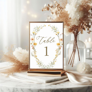 Numéro De Table Elégant Mariage Fleur sauvage couleur jaune pâle