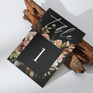Numéro De Table Élégant Mariage floral automne   Noir Boho romanti
