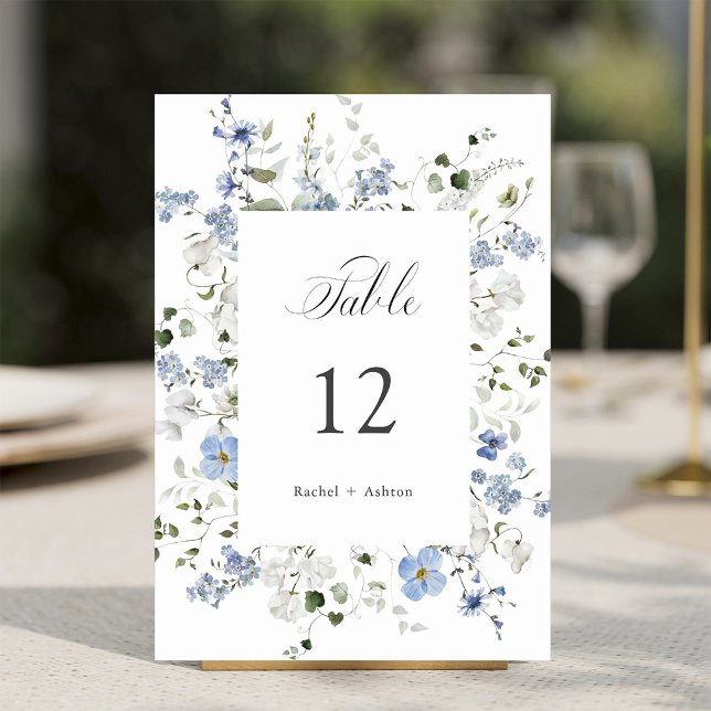 Numéro De Table Élégant mariage floral bleu blanc vert   (Créateur téléchargé)
