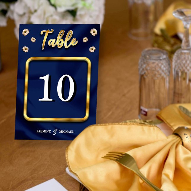 Numéro De Table Elégant Mariage floral bleu bleu or ivoire beige m (Créateur téléchargé)