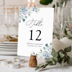 Numéro De Table Élégant mariage floral bleu poussiéreux