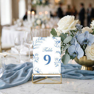 Numéro De Table Élégant Mariage Floral Bleu Poussiéreux en Dessin