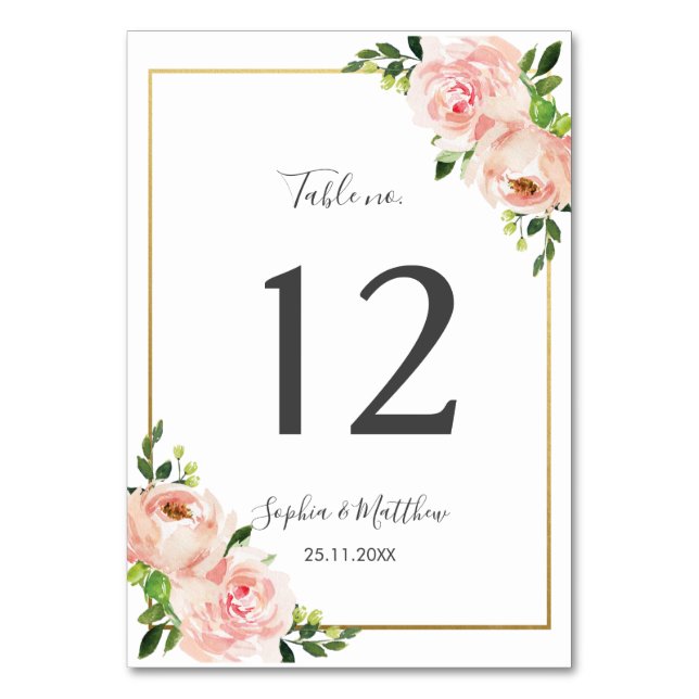 Numéro De Table Élégant Mariage floral Blush (Par défaut)