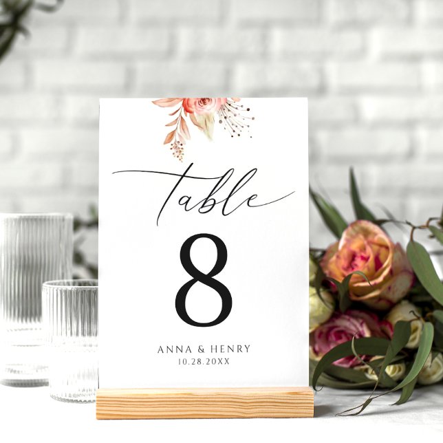Numéro De Table Élégant Mariage floral Blush (Créateur téléchargé)