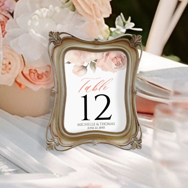 Numéro De Table Elégant Mariage floral de couleur blanche (Créateur téléchargé)