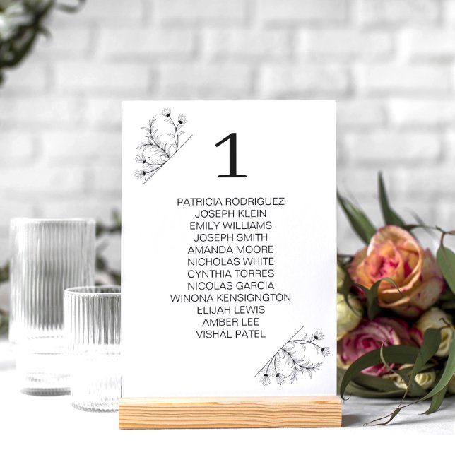 Numéro De Table Élégant Mariage floral noir et blanc (Créateur téléchargé)