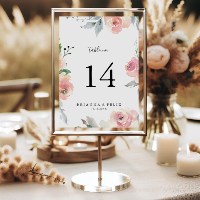 Numéro De Table Élégant Mariage floral rose (Créateur téléchargé)