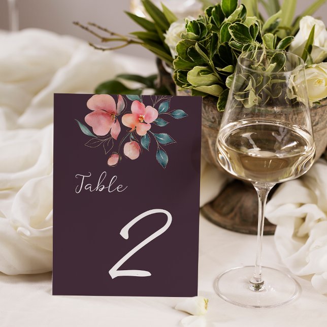 Numéro De Table Élégant Mariage floral rose et or moderne (Créateur téléchargé)