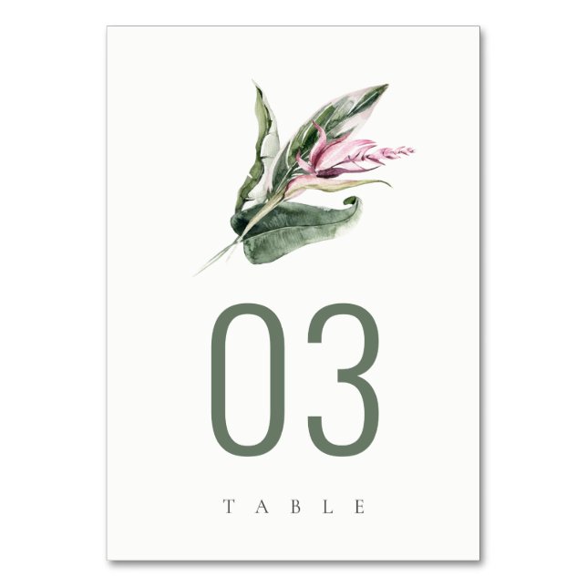 Numéro De Table Élégant Mariage floral rose feuillu vert minimal (Par défaut)