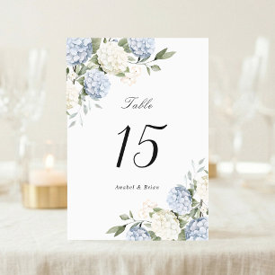 Numéro De Table Élégant mariage floral verdure hydrangea bleu