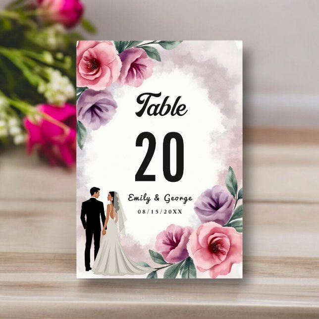 Numéro De Table Elégant Mariage floral violet Dusty (Créateur téléchargé)