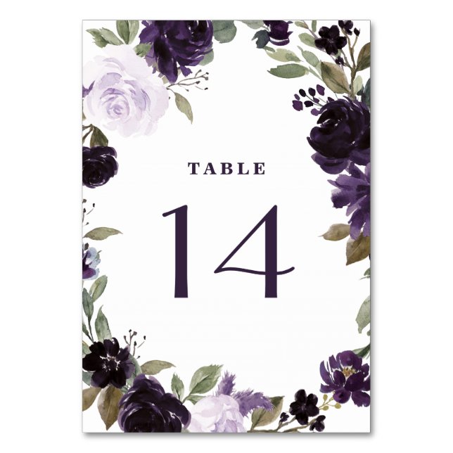Numéro De Table Élégant Mariage floral violet et feuille verte or (Par défaut)