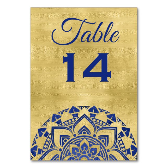 Numéro De Table Élégant Mariage indien Mandala en or bleu (Par défaut)