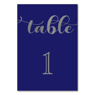 Numéro De Table Élégant Mariage minimal en argent bleu marine
