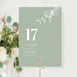 Numéro De Table Élégant Mariage Minimaliste Botanique Vert Pâle