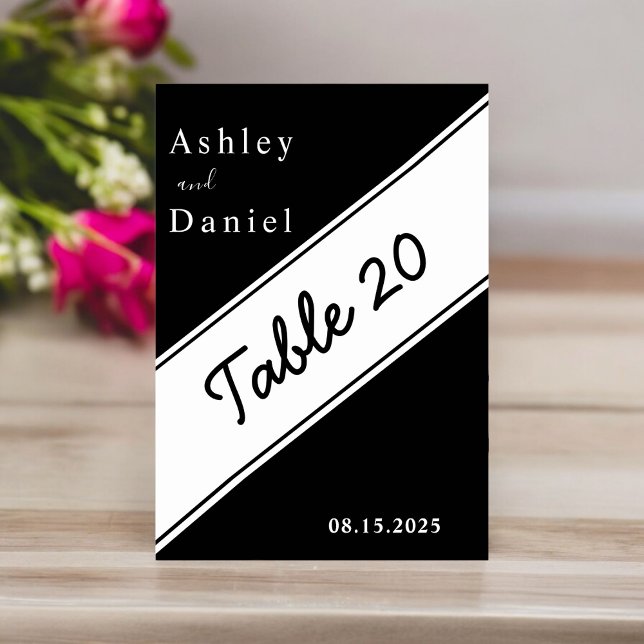 Numéro De Table Élégant Mariage moderne Noir Et Blanc Design (Créateur téléchargé)