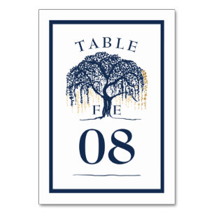 Numéro De Table Élégant Mariage moderne Willow Tree Marine Blue Go