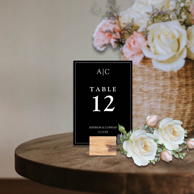 Numéro De Table Élégant Mariage Monogramme Noir  (Créateur téléchargé)