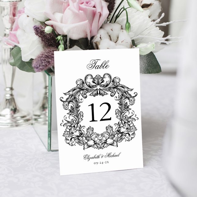 Numéro De Table Élégant Mariage noir blanc Vintage (Créateur téléchargé)