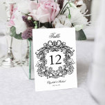 Numéro De Table Élégant Mariage noir blanc Vintage<br><div class="desc">Ces élégants numéros de table noirs et blancs sont parfaits pour les mariages formels,  et disposent d'une crête vintage ornée avec le numéro à l'intérieur. Trouvez les produits correspondants dans la collection,  ou envoyez-moi un message via Zazzle Conversation pour plus de produits et de modifications de conception.</div>