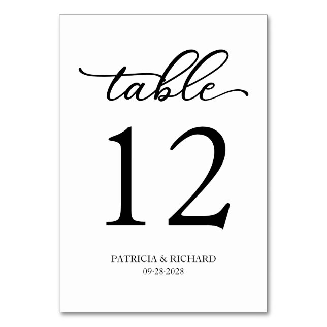 Numéro De Table Élégant Mariage Noir et Blanc Script (Par défaut)