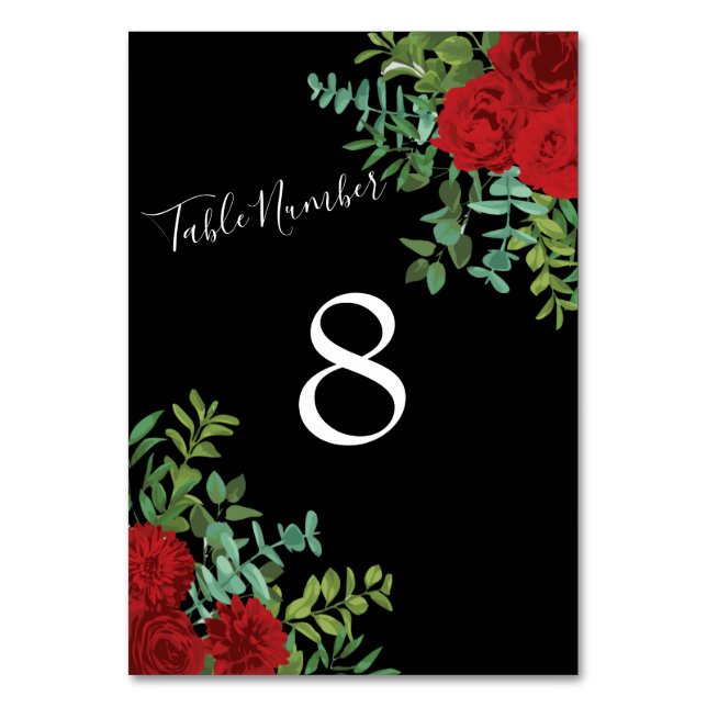 Numéro De Table Élégant Mariage noir et rouge Rose (Dos)