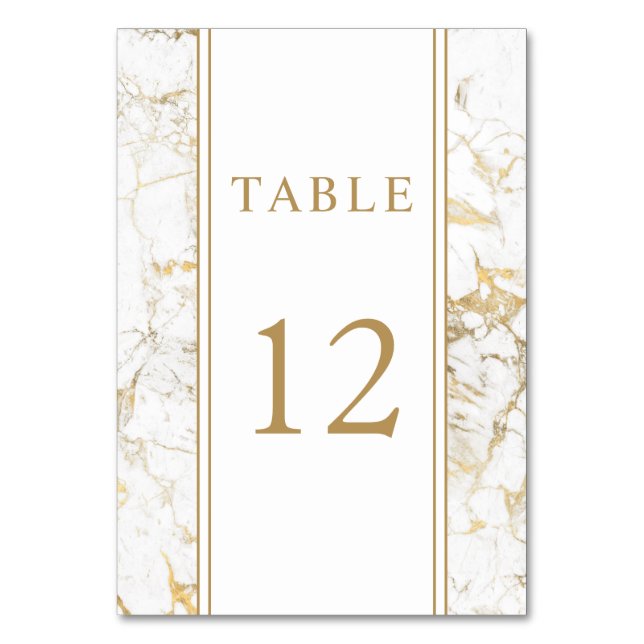 Numéro De Table Élégant Mariage or et Marbre blanc (Par défaut)