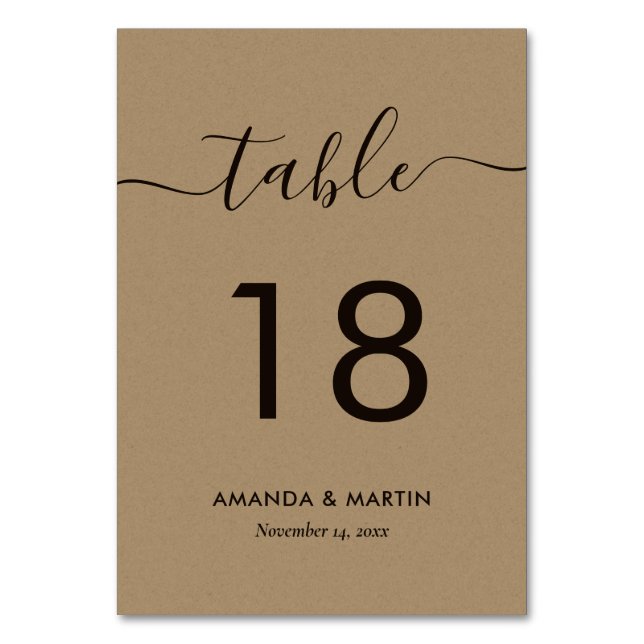 Numéro De Table Élégant Mariage papier Kraft (Par défaut)