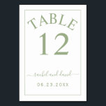 Numéro De Table Elégant mariage vert bordure vert<br><div class="desc">Rendez votre réception de mariage encore plus élégante avec ce numéro de table monochrome à la bordure verte étonnante. La bordure élégante ajoute une touche de classe à vos tables, tandis que le design monochrome garde les choses simples et chic. Et avec l'option de personnaliser avec votre numéro de table,...</div>