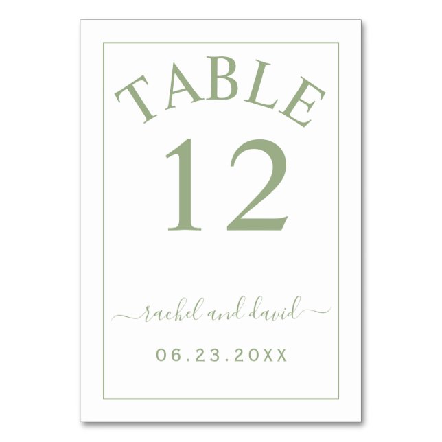 Numéro De Table Elégant mariage vert bordure vert (Par défaut)