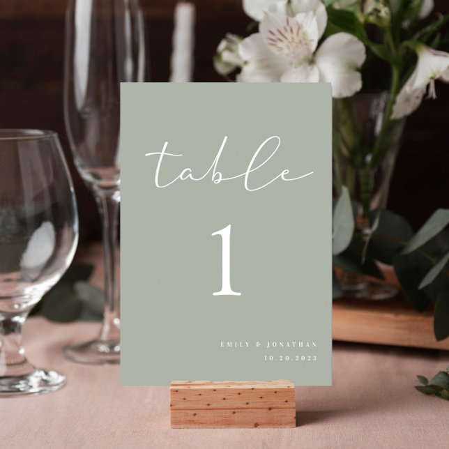 Numéro De Table Élégant Mariage vert Sage (Créateur téléchargé)