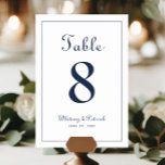 Numéro De Table Elégant Marine Bleu Mariage Réception Table Formal<br><div class="desc">Mariage Table Numéro événement signe design avec une élégance classique avec bleu marine classique sur un arrière - plan blanc immaculé. Personnalisez la conception de table mariage avec votre nom, date mariage et numéro de table dans les lettres et le script tendance. Le dos de la carte est un double...</div>