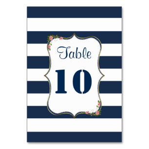 Numéro De Table Elégant Marine Bleu Stripes Mariage Numéros de tab