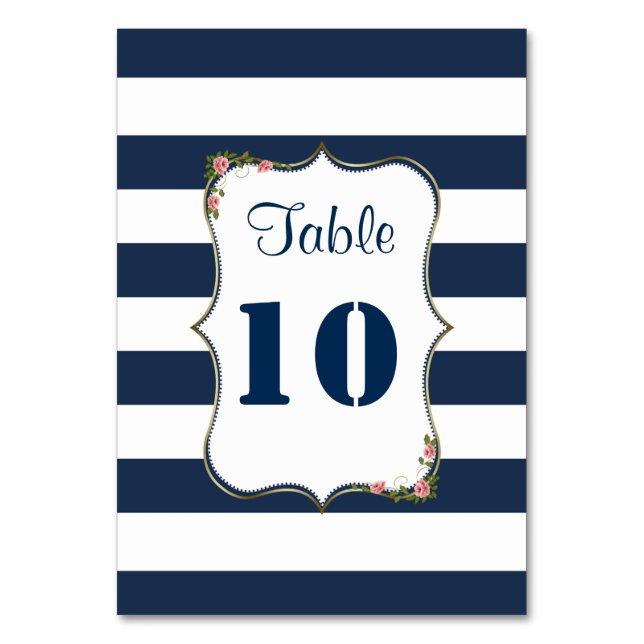 Numéro De Table Elégant Marine Bleu Stripes Mariage Numéros de tab (Par défaut)