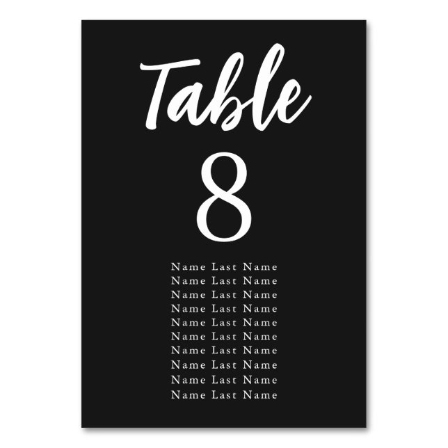 Numéro De Table Élégant Matte noir et blanc Assignation de siège (Par défaut)