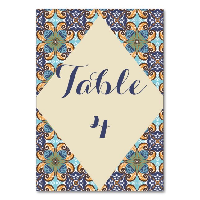 Numéro De Table Élégant mexicain Floral Talavera Diamond Mariage (Par défaut)