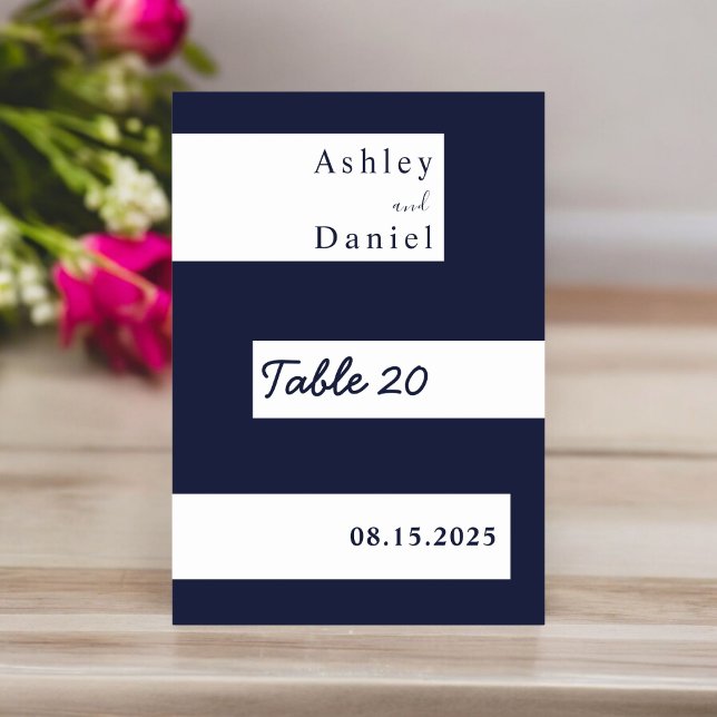 Numéro De Table Élégant minimal Marine bleu blanc Mariage moderne (Créateur téléchargé)