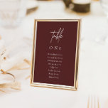 Numéro De Table Élégant minimaliste Mariage Bourgogne<br><div class="desc">Aidez vos invités à trouver leur chemin avec ces cartes de numéro de table. Utilisez ces cartes miniatures de table au lieu de votre tableau de sièges général en les attachant sur une planche en bois, un miroir ou une autre surface pour correspondre à votre style mariage. Le design présente...</div>